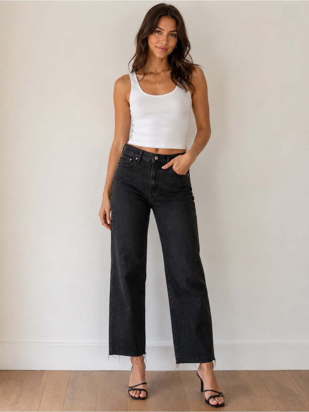 RSQ High Rise Straight Leg Black Raw Hem Jeans Size 5/27 Denim